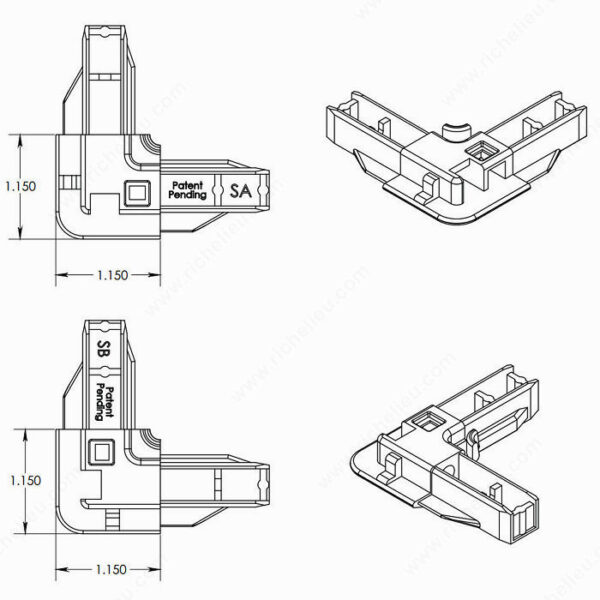 Richelieu S135 Series Screen Corners with Built-in Plunger Bolts